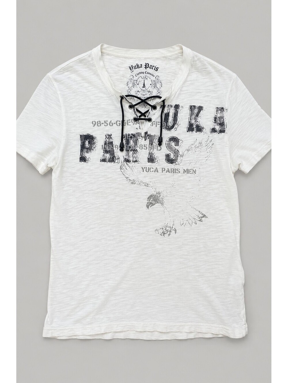 Yuka Paris Men’s M White Y2K Distressed Graphic Lace Up T Shirt